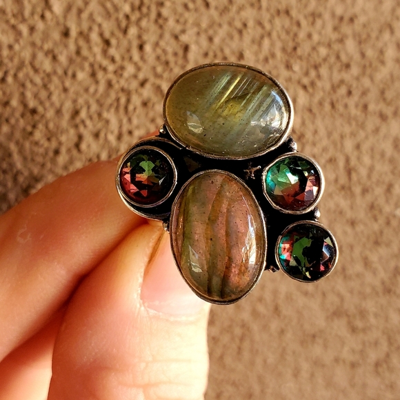 New Labradorite & Bi-Color Tourmaline Silver Ring. - Picture 4 of 16